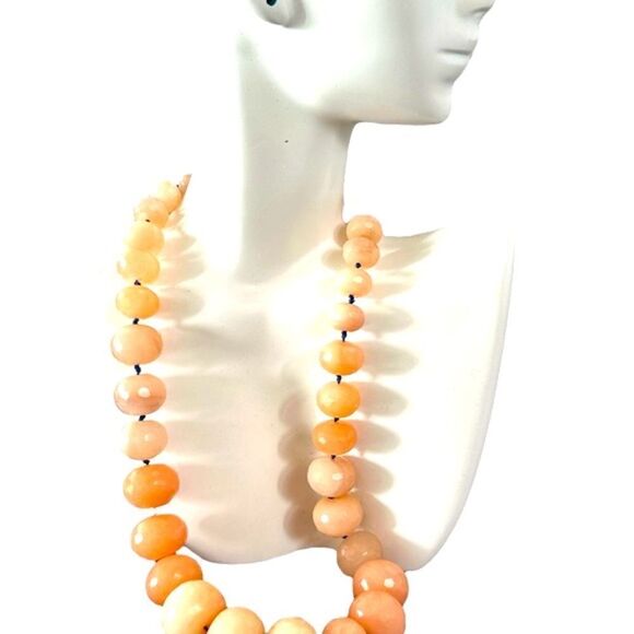 Faceted large natural rose quartz rondel necklace 17” with extension to 21” - Picture 5 of 9